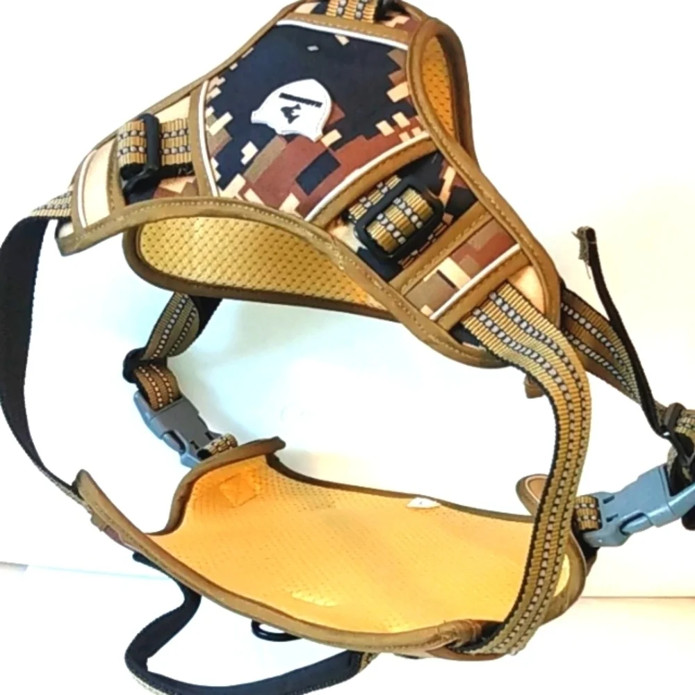 BROWN CAMOUFLAGE TACTICAL DOG HARNESS REFLECTIVE TRAINING VEST SIZE LARGE NWT